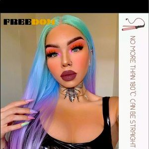 Rainbow lace front wig